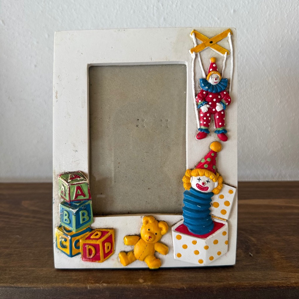 Vintage 1990 Alberte Price Clown Teddy Bear Toy Theme 3D Photo Frame White